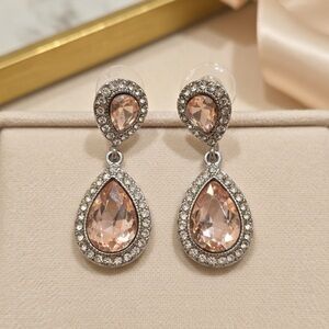 Vintage Stamped MONET Silver Tone Pink Clear Rhinestone Sparkle Earrings
